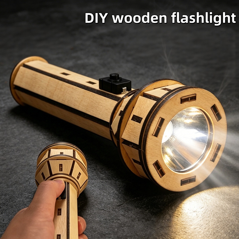 Science Project Kit - Houten DIY-zaklamp puzzelset STEM educatief handgemaakt