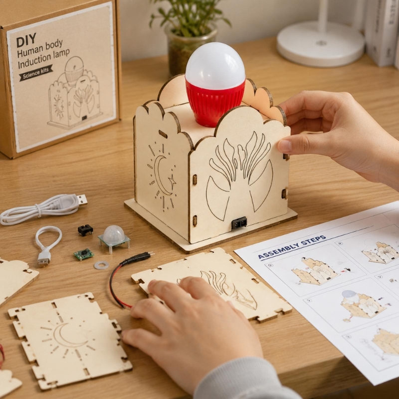 Science Project Kit - DIY bewegingssensorlampkits houten model voor kinderen